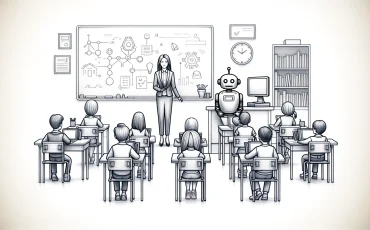 DALL·E-2024-06-04-20.29.48-A-high-resolution-simple-pencil-drawing-on-a-white-background-representing-the-role-of-AI-in-education.-The-image-should-depict-a-traditional-classro